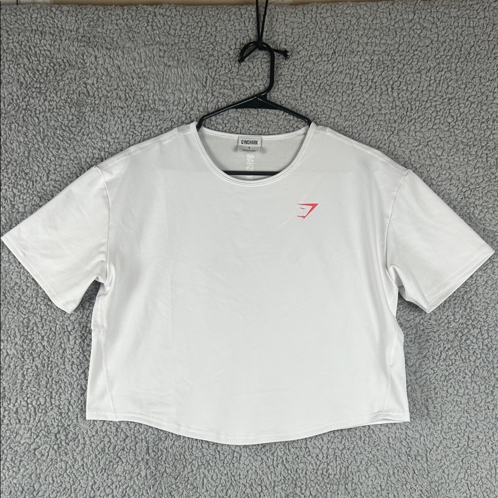 GYMSHARK Boxy Fit Short Sleeve Crewneck White Crop Top Size S
